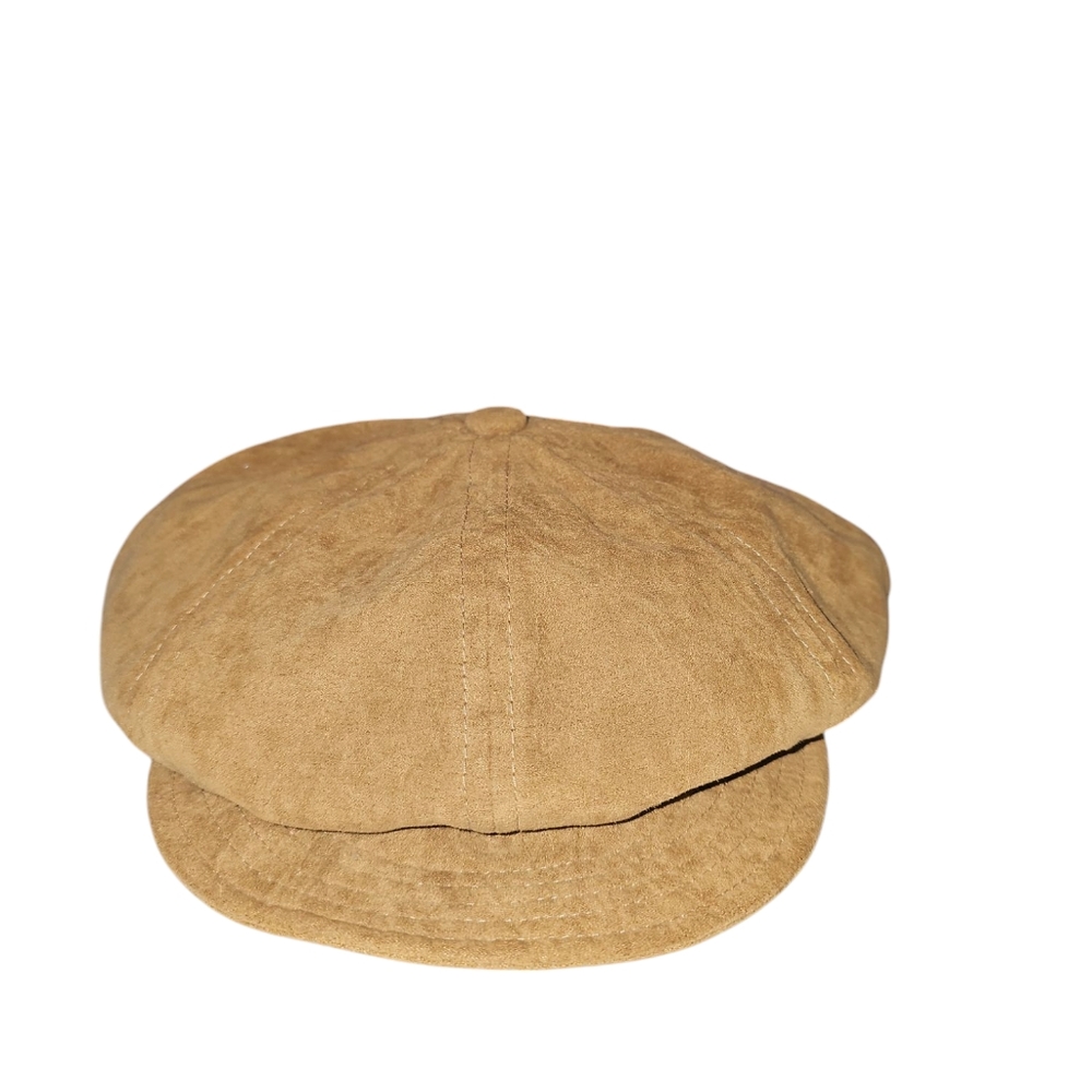 Newsboy Hat Unisex Tan Faux Suede 23.25" Circumference Sz Medium Gatsby Retro